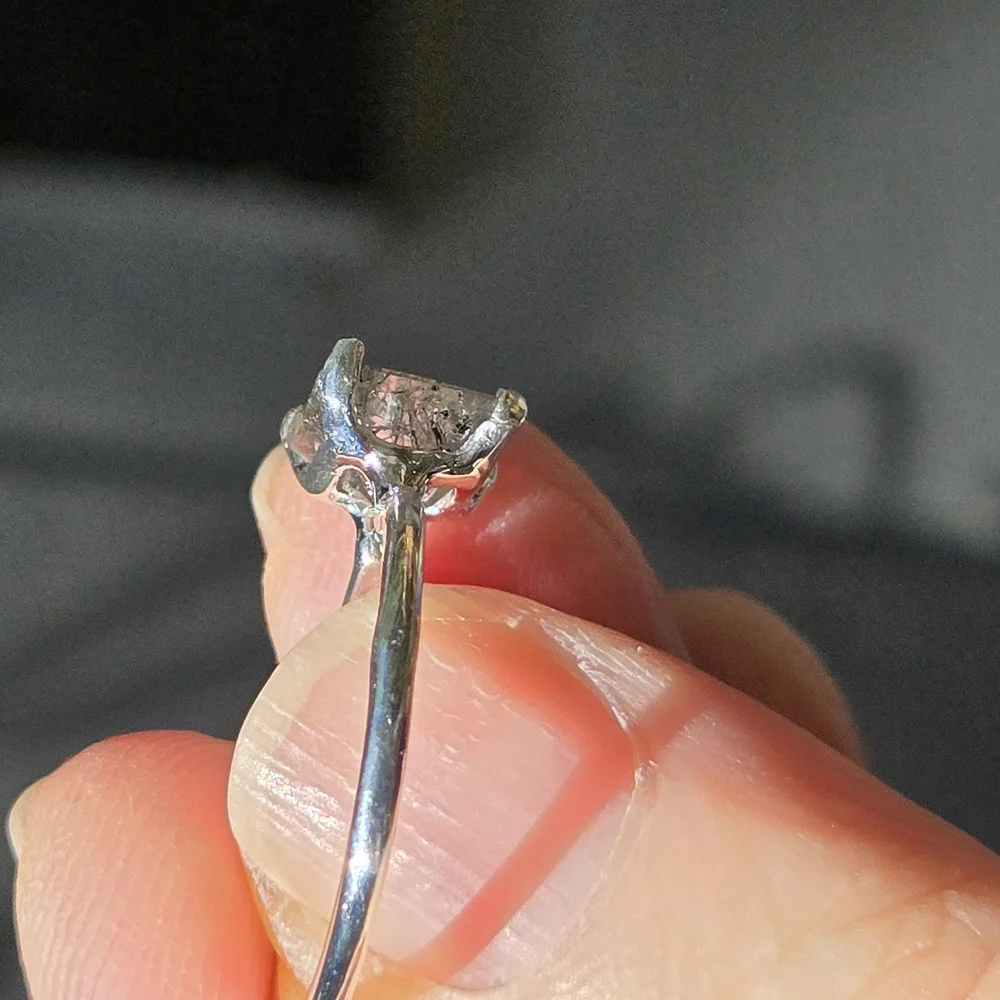Rutilated Quarts Natural 3.5k Solitaire Emerald  Cut Sterling Ring Sz7.5 - Picture 9 of 12